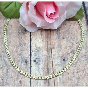 18" Gold-Tone Textured Herringbone Chain Necklace Flat Lay Reversable